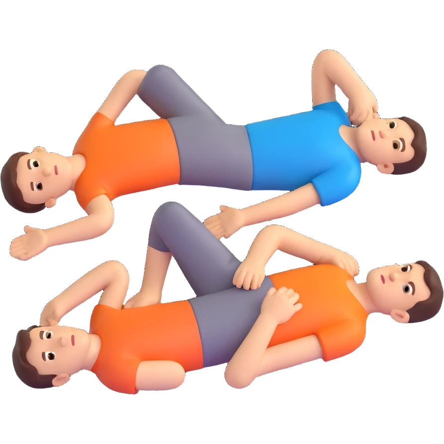 Create a single emoji in 3D emoji style showing the three male lay-down action poses together, with no background (transparent). emoji