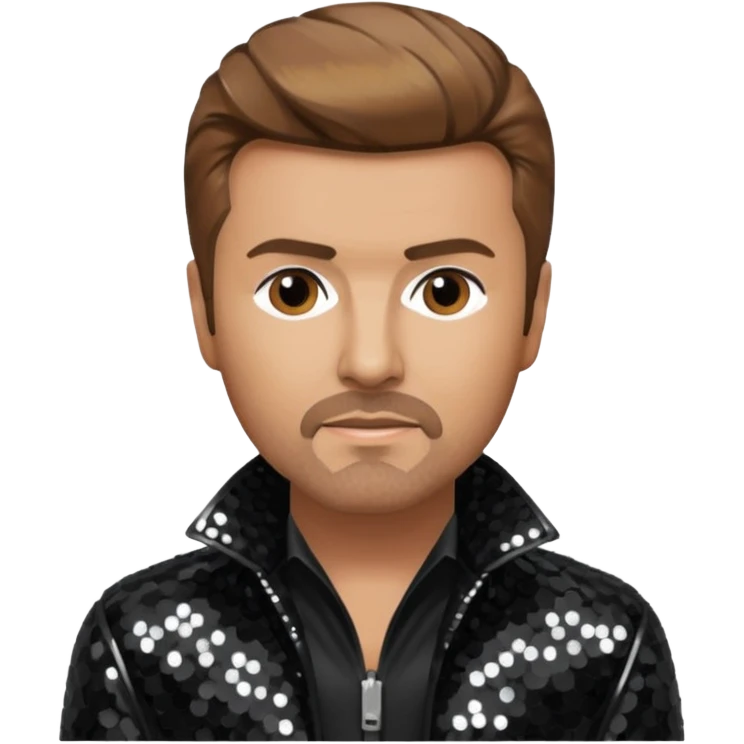 George Michael with light brown hair, black sequin jacket , white shirt emoji