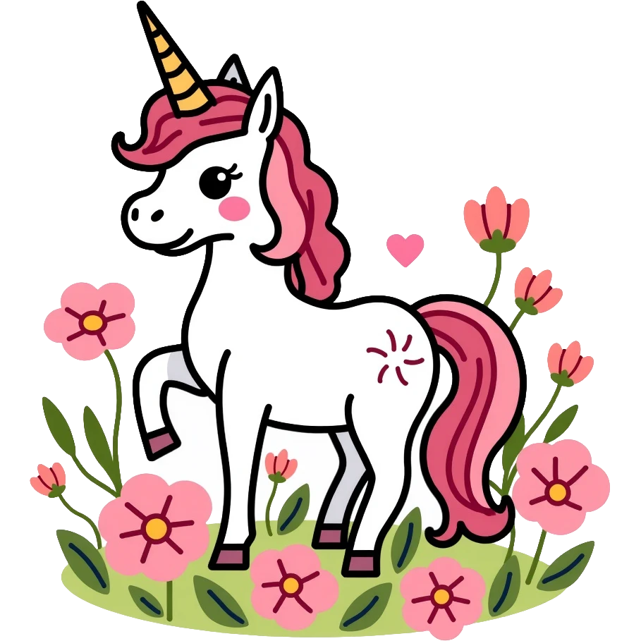 unicorn standing in a field of flowers emoji