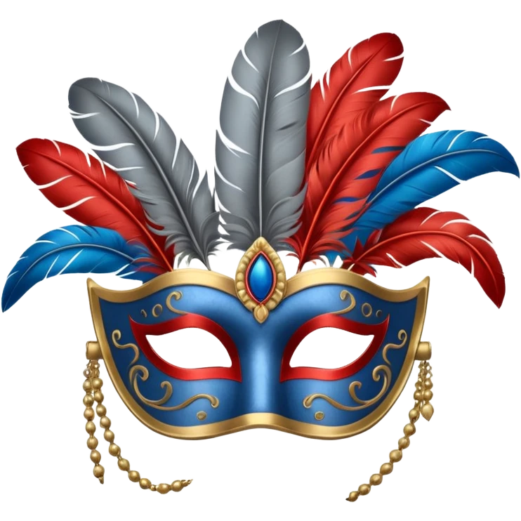masquerade mask grey with blue and red feathers emoji
