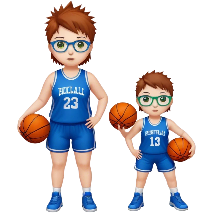 Full Body white chubby Girl with basketball spikey short brown hair  wearing blue glasses with green eyes emoji