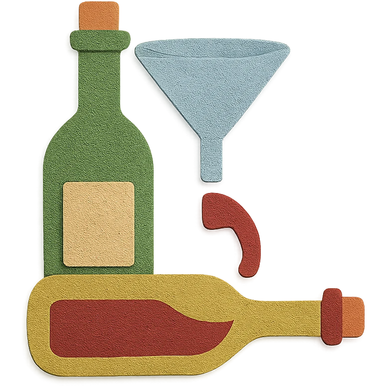 icon representing the 'bottling' step in wine making process, paper craft style emoji