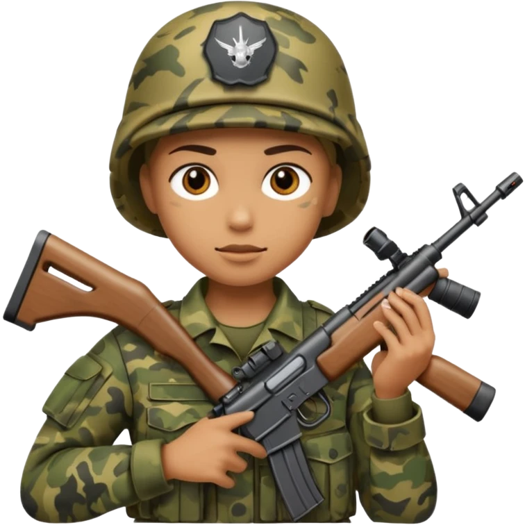 a person in military camouflage, holding a rifle, war zone emoji