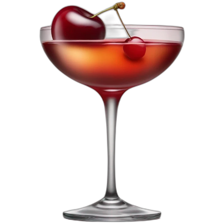Manhattan cocktail in a coupe glass with a single maraschino cherry emoji