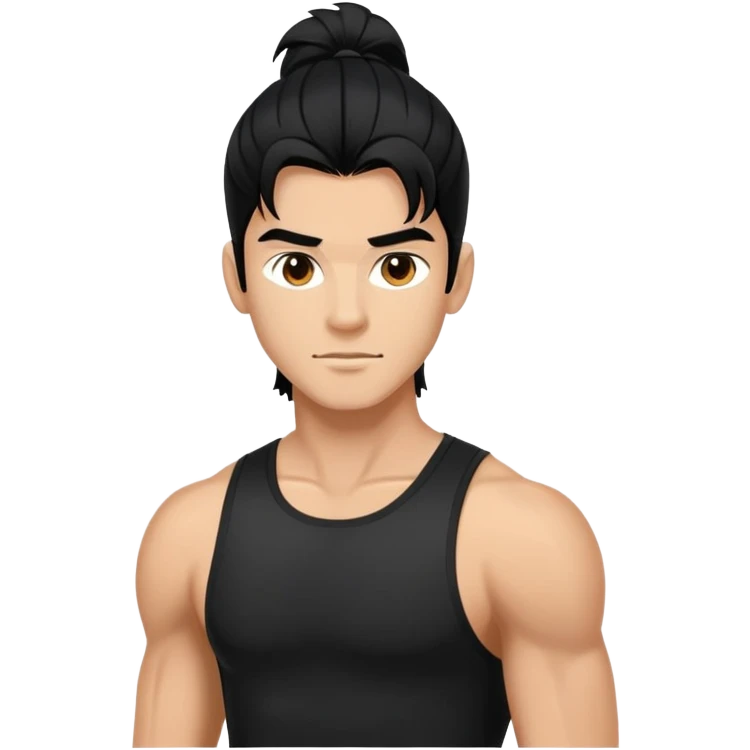 Athletic-looking guy in black sports clothes, long hair. emoji