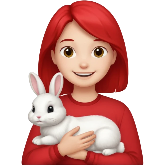 white bunny, pet lover, red shirt. emoji