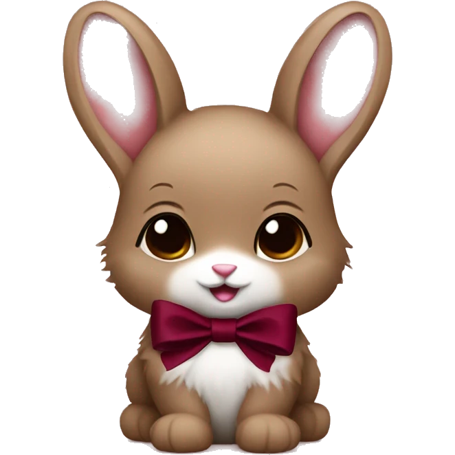 Baby bunny, brown fur with burgundy bow emoji