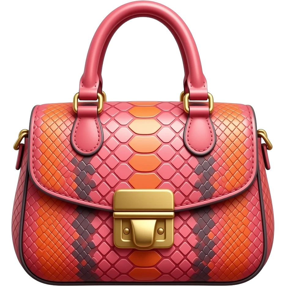 realistic, highly detailed, bright coral pink- orange colo Snake-embossed goatskin pattern,shoulder bag. Isolated, 3D rendering,  summery glamorous appearance, no emoji icons no emoji faces no human figures, 8k hd, 600 dpi emoji