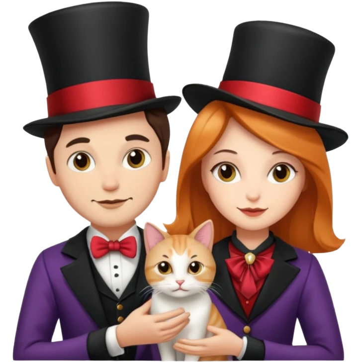 magician couple and their pet cat emoji