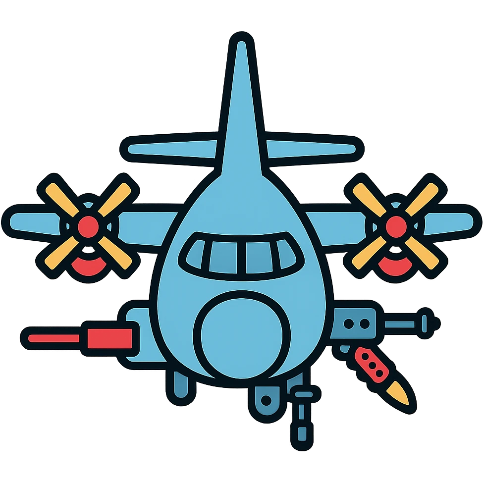 AC-130 gunship military aircraft with visible cannons and weapons emoji