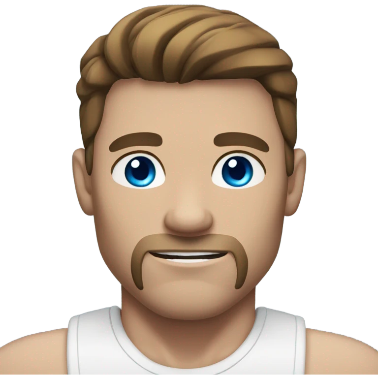 Muscular man white skin brown hair blue eyes emoji