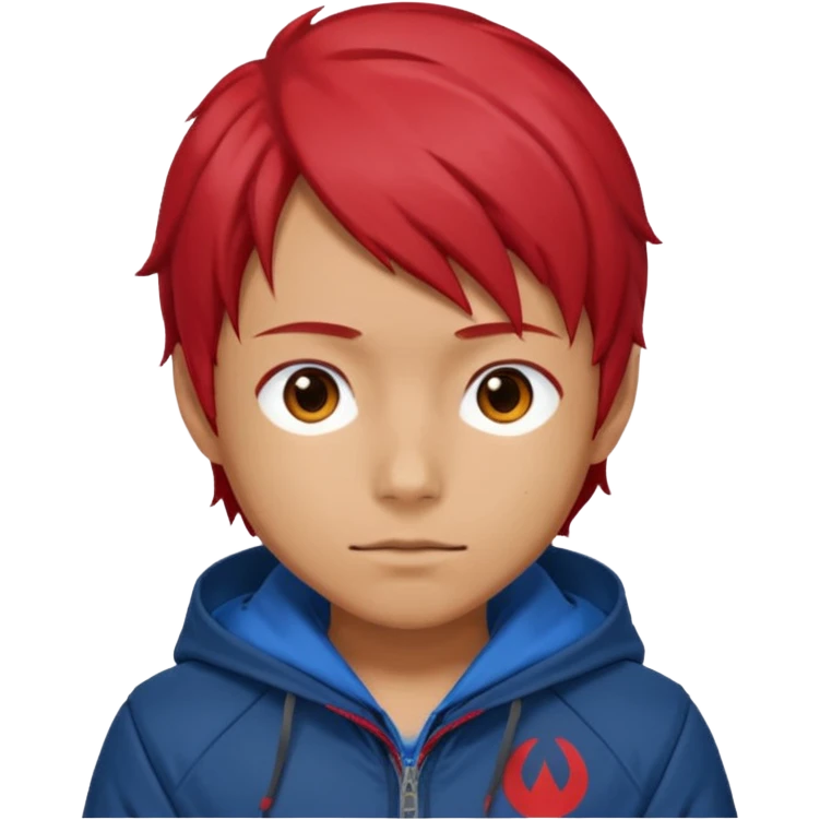 yuiji itadori jjk avec cheveux rouge veste bleu capuche rouge emoji