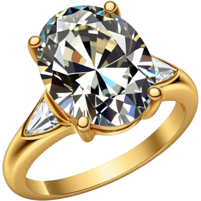 a gold diamond ring, plain band and large oval diamond stone emoji