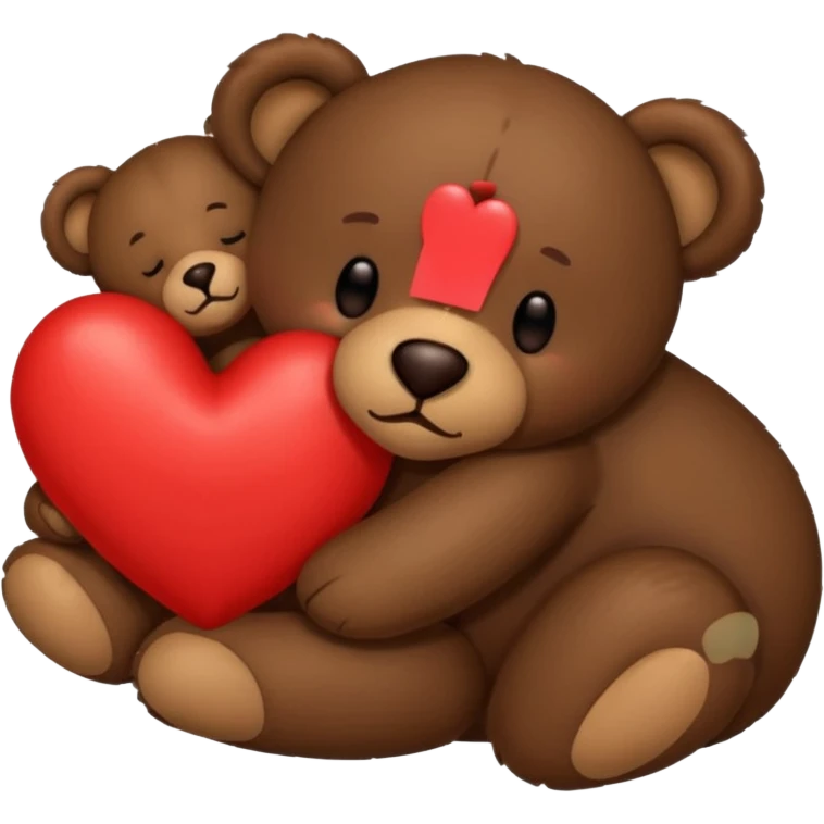 Dark brown sleeping teddy bear with heart  emoji