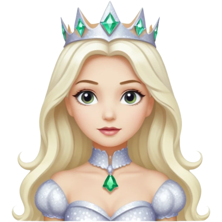 The Good Witch from Oz with long white blonde hair, white sequin outfit emoji
