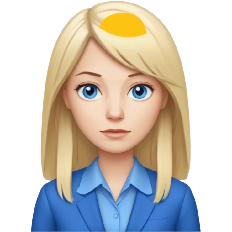 40 yr old white woman, pale skin, long straight blond hair parted in center, blue eyes, bangs, clothes for office emoji