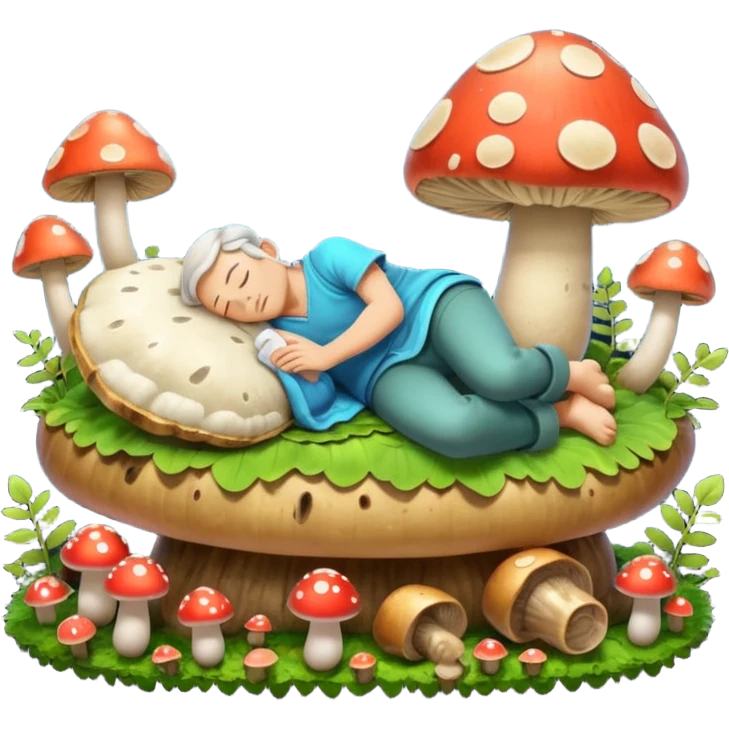 bard character asleep on mushroom bed snoring glow spores emoji