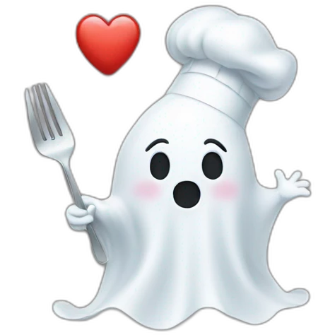 ghost with chef hat blowing a kiss heart emoji