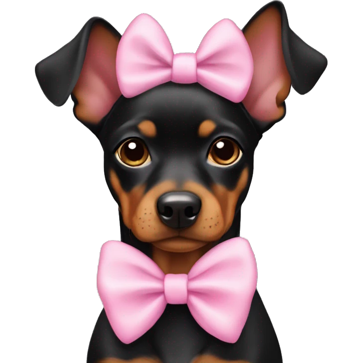 black tan pinscher big ears girly pink bow emoji
