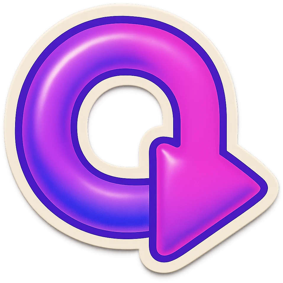 Create a retro sticker style arrow that curves 90 degrees from tail to point, matching the reference style and color. emoji