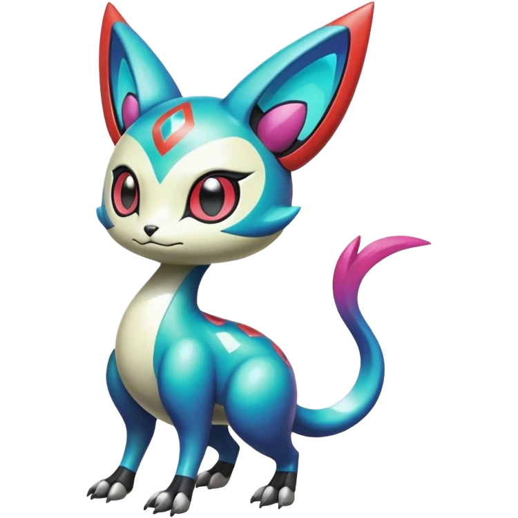 Shiny Colorful Futuristic Oriental Painted Asian Vernid-Trico-Meloetta-Latias-Koraidon-Peppercat-Protogen-Pokémon-Digimon-Fakémon-fusion-hybrid-creature emoji