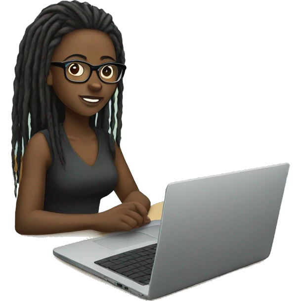 Black girl with dreadlocks wearing glasses with laptop  emoji