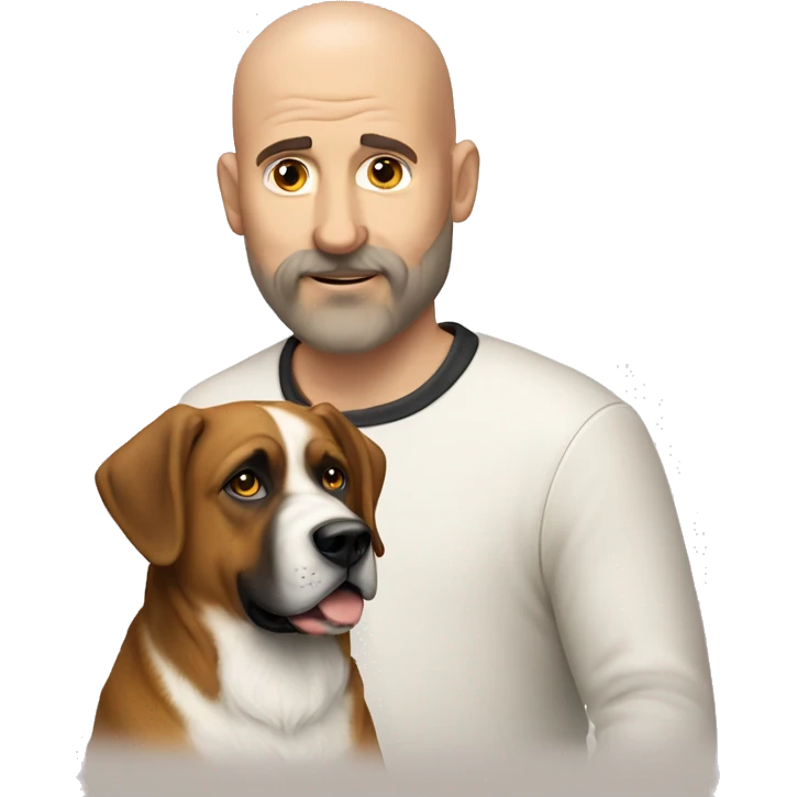 A 50 year old bald man with a short beard and his Saint Bernard dog emoji