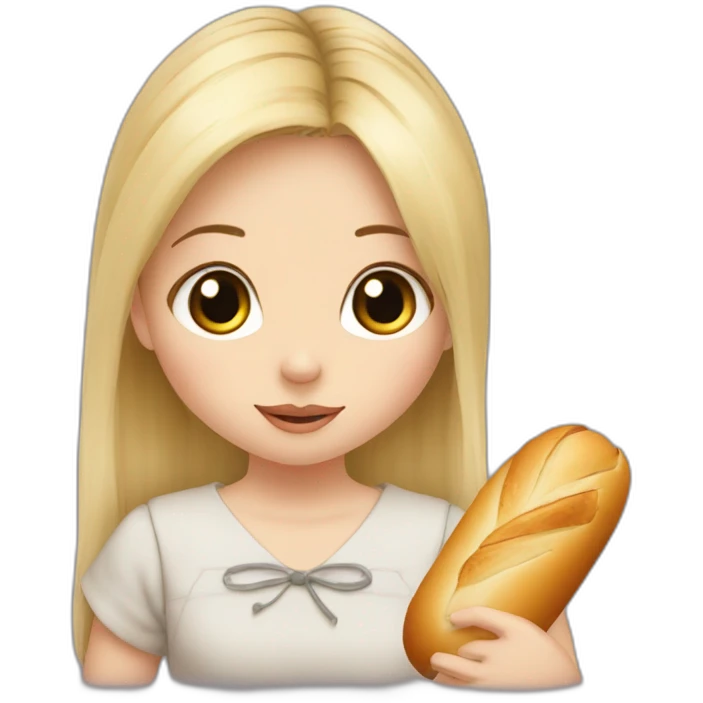 Bébé fille blonde avec baguette de pain et Totoro  emoji