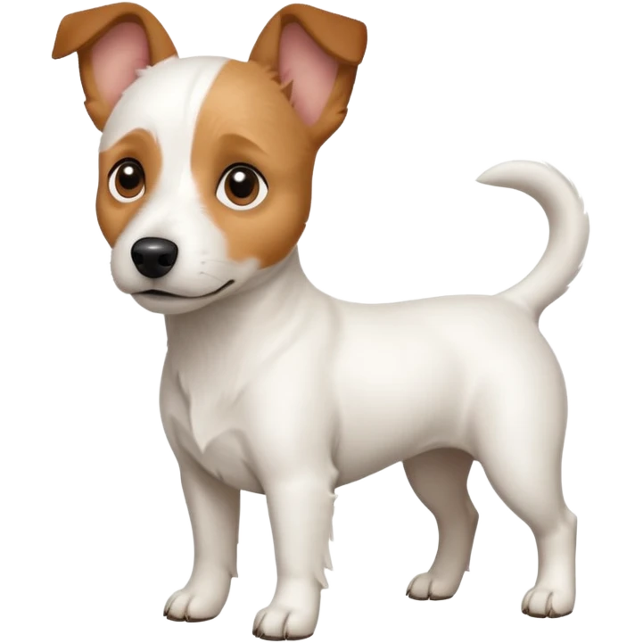 a full body white jack russel looking dog the size of a kelpie with light brown ears and a light brown patch on one eye and a large snout emoji