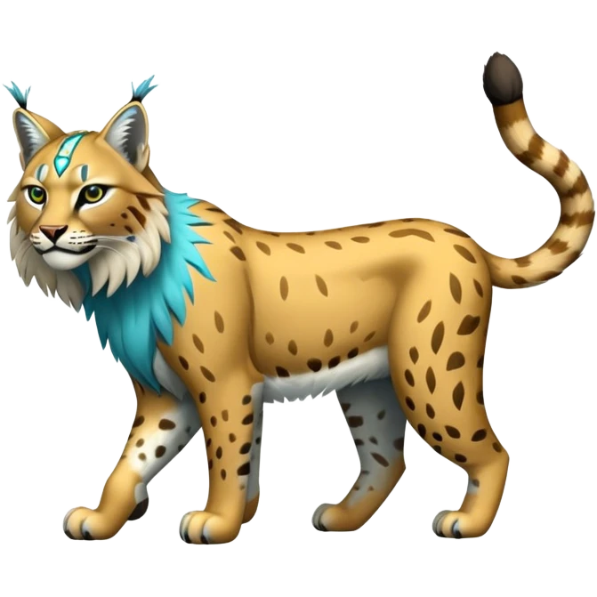 Yellow and cyan Electric-type Bobcat-Lynx-Lion-Fakémon full body emoji
