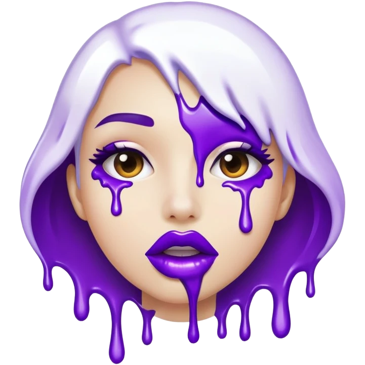 Footing purple glossy lips with white paint dripping off emoji