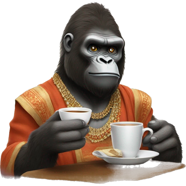 king kong drinking tea  wearing indian clothes  emoji