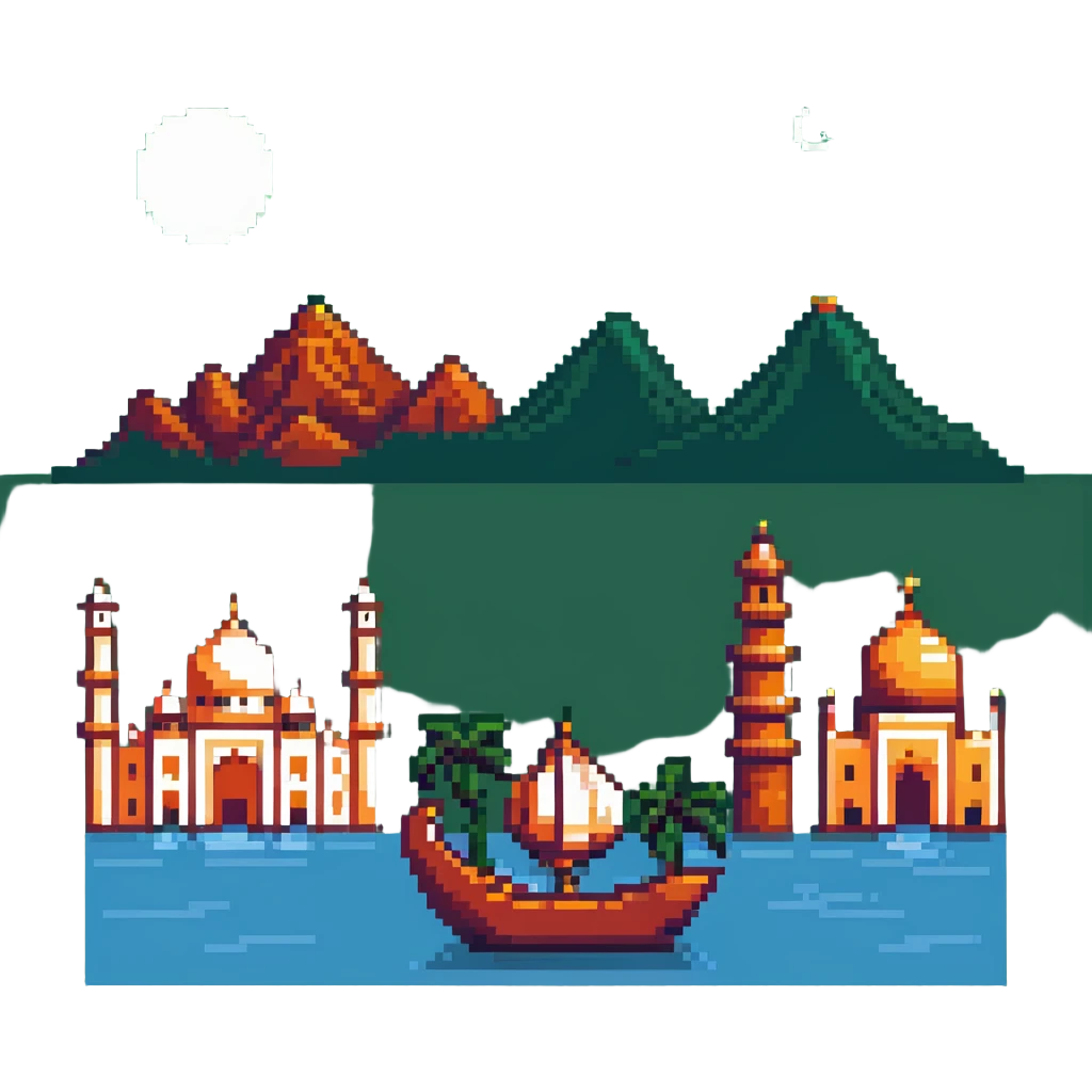 illustration representing Pakistan with iconic landmarks or symbols in pixel art style emoji
