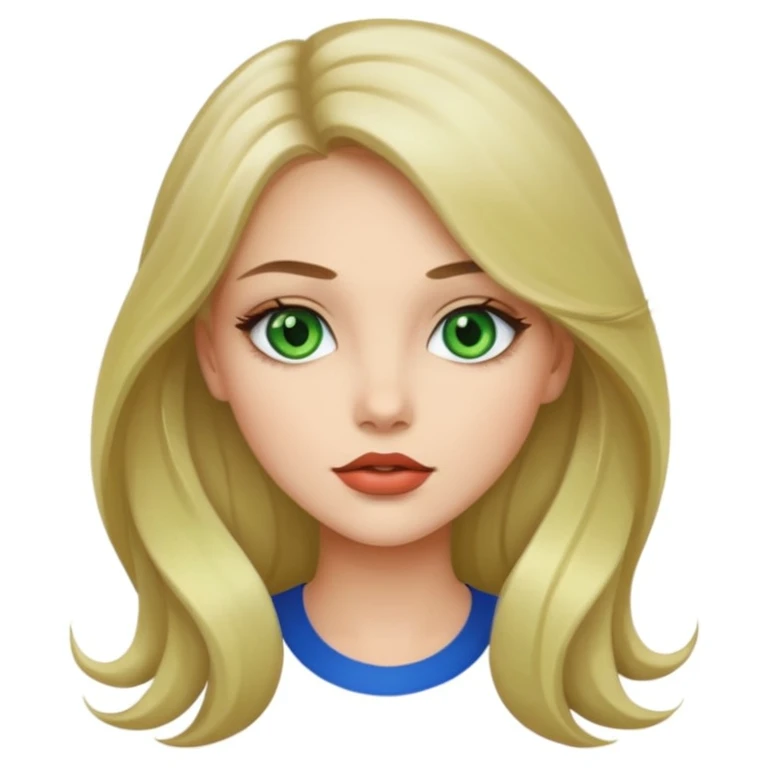 Brunette/blonde mix colored long hair, green eyes, beautiful lips, beautiful girl emoji