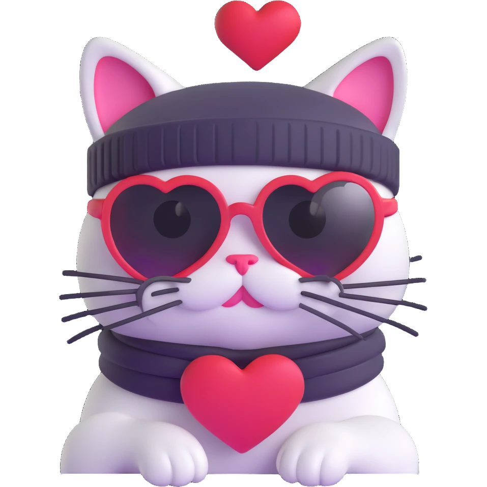 cat wearing a beanie and heart-shaped sunglasses emoji