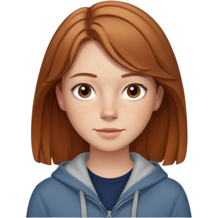 emoji of a woman named Freya McOmish, friendly expression, light brown hair, subtle freckles, modern casual style emoji