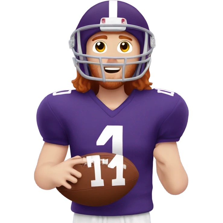 Redhead jesus playing American football wearing purple number 14 emoji