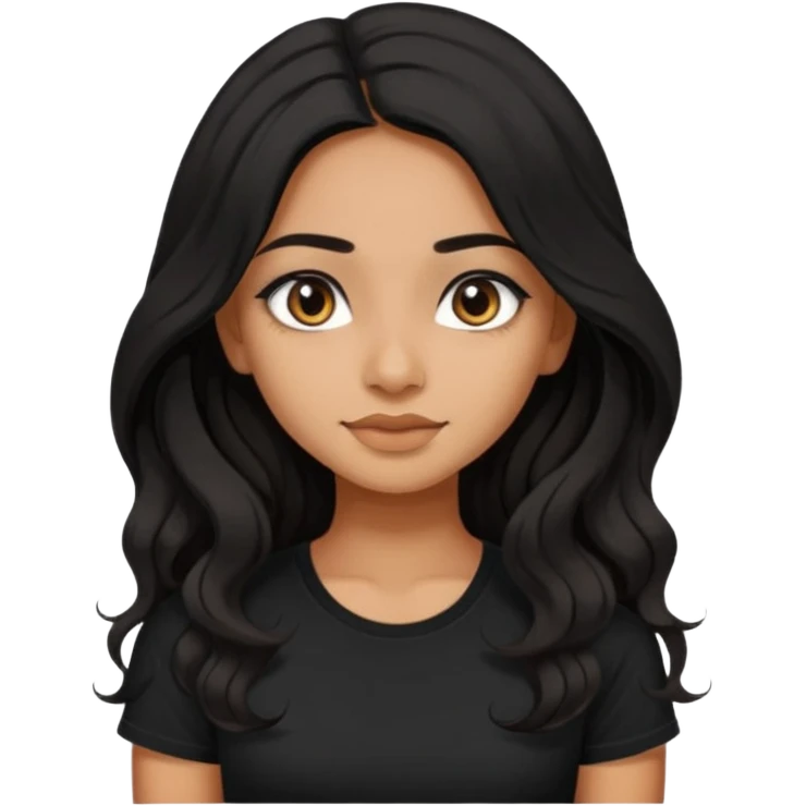a pretty tan indian bratz girl. eyeliner on, wearing a black tshirt. wavy long BLACK coloured hair emoji