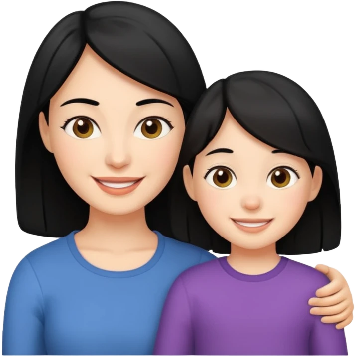 black haired mom with one daughter happy emoji