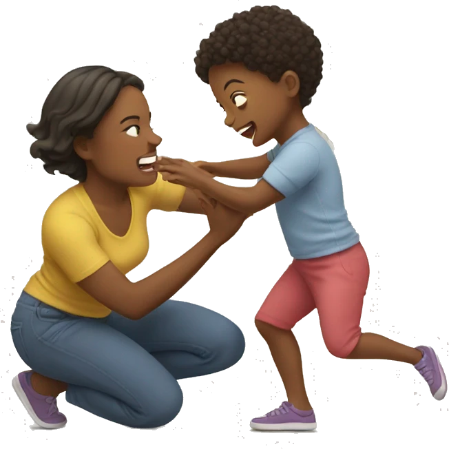 Toddler tackling mom emoji