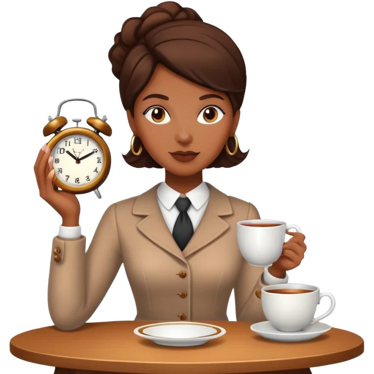 a black lady with a tea in one had and a clock in the other hand emoji