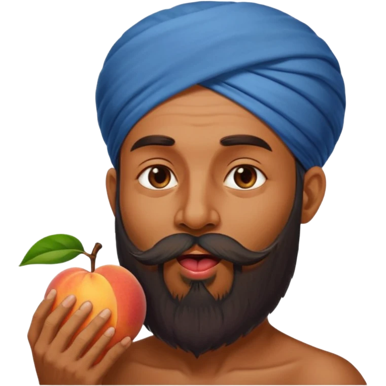 Indian man with a long beard licking a peach emoji