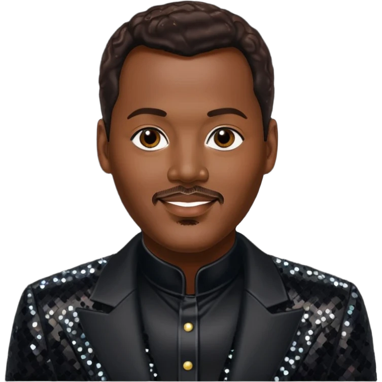Luther Vandross with dark brown hair, black sequin outfit emoji