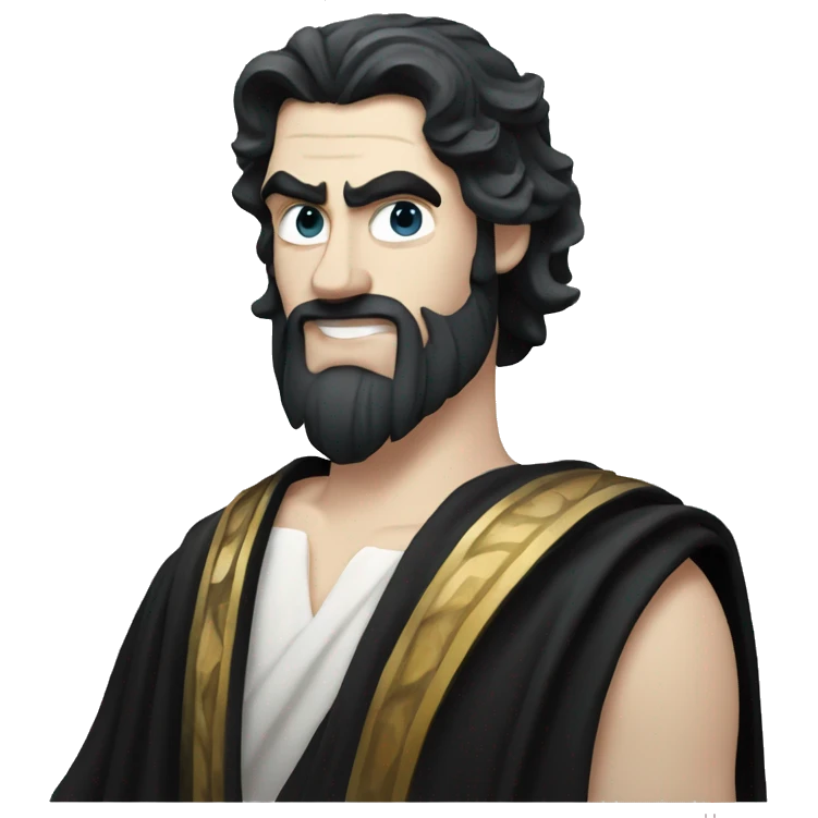Greek god Hades, pale skin and jet black hair. With a Greek black robe  emoji