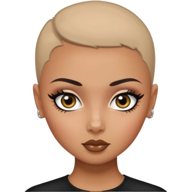russian features, dark buzz cat, beauty,  hair, tan skin,  eyes, pretty eyes, black eyeliner, pretty bratz baddie emoji