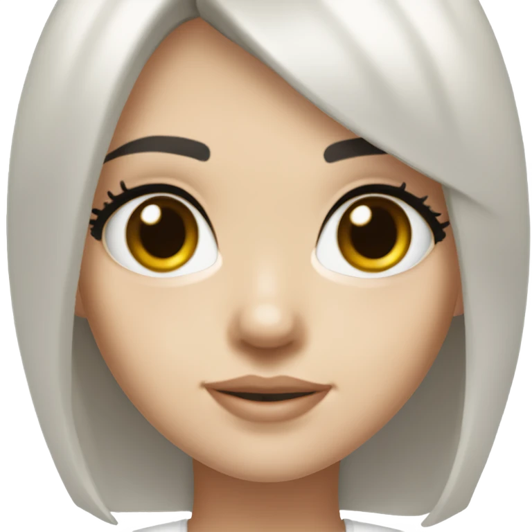 A girl with brown eyes, white skin, black hair, bob haircut, in a white top. Portrait from face to chest. Similar to Kendall Jenner only Baby face emoji