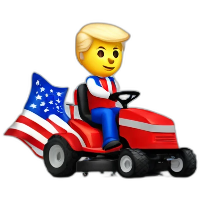 Donald Trump riding red white and blue lawnmower emoji