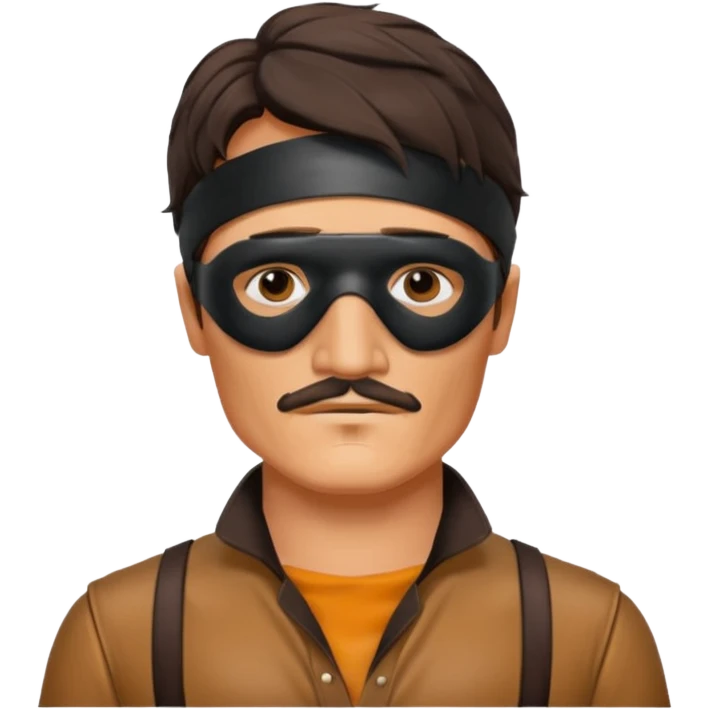pedro pascal with leather eye mask and leather halter neck blouse emoji
