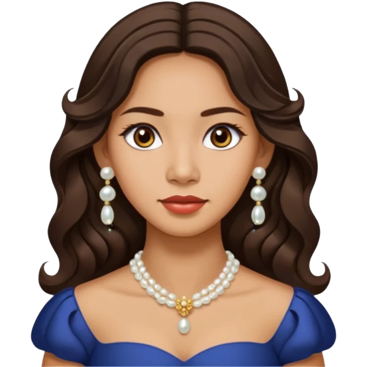 Tan Filipino woman with dark brown eyes and long dark wavy hair parted in the middle wearing a traditional filipiniana and white pearl stud earrings and no other jewelry emoji