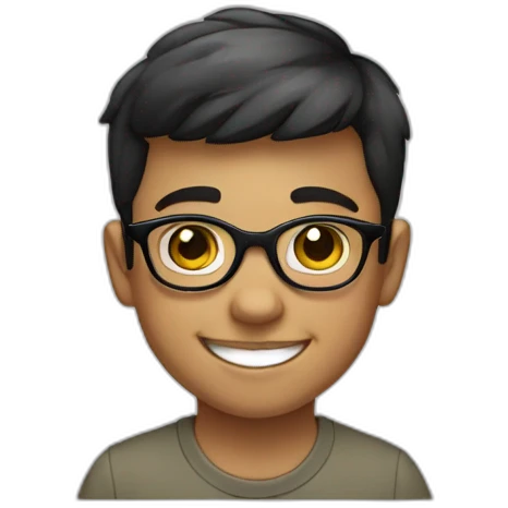 A smiling boy with short hair and light skin wearing black-rimmed round glasses emoji
